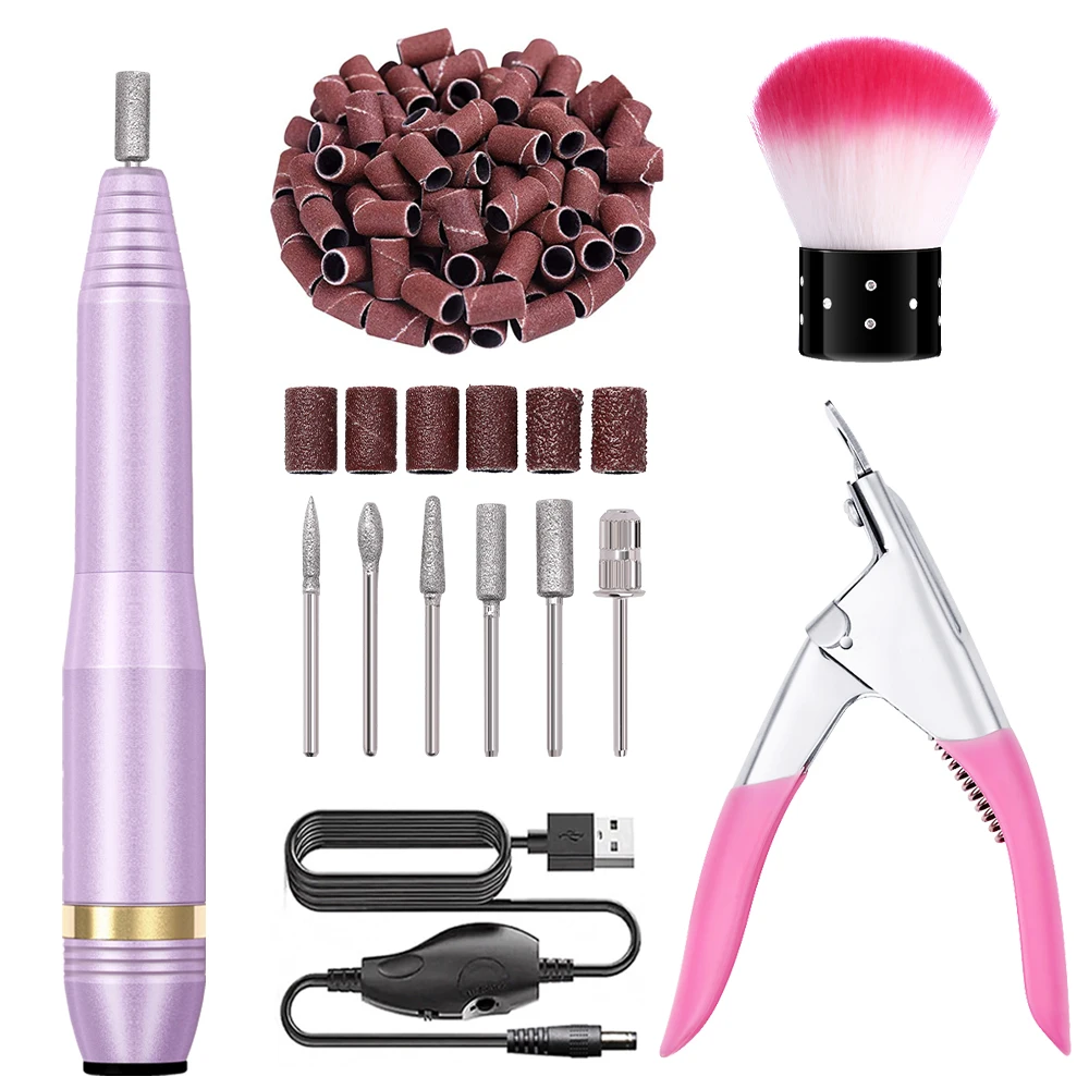 LINMANDA Professional Portable Electric Nail Drill Machine With 100PCS Grinding Sand Ring Gel Nail Capsule Cutter U-Shaped