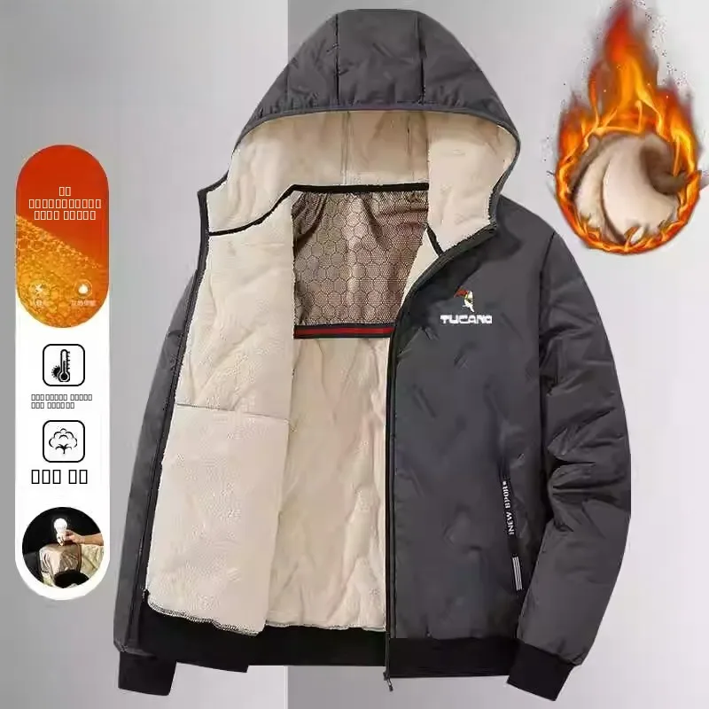 

TUCANO Men's Fce Lined Cotton Jaet Winter Coat 2024 New Faion Loose Fit Hooded Lamb Fur Warmth Busin Casual Sle