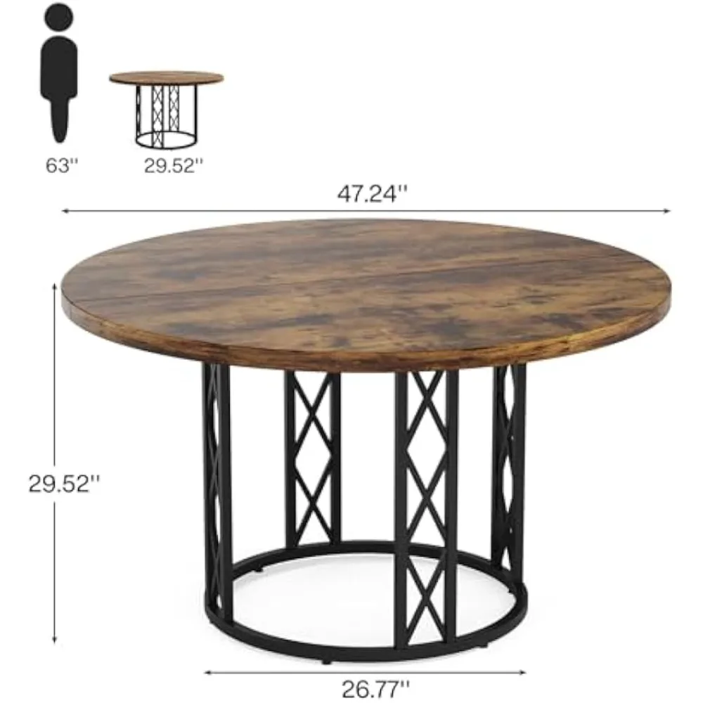 47" Round Conference Table, Business Meeting Table with Metal Base, Small Seminar & Reception Negotiation Table