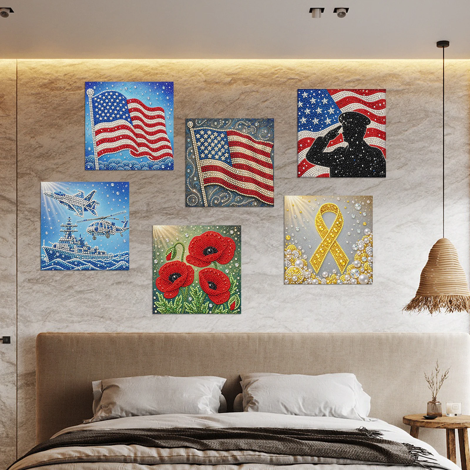 3D Pearl Bead Art Canvas Kit 20x20cm Self-Adhesive Full Drill DIY Veterans Day Craft