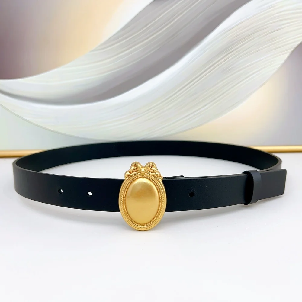 Fashionable Simple Match All Leather Oval  Buckle Decoration Belt Women Match Skirts Pants Shirt Belt Women Thin