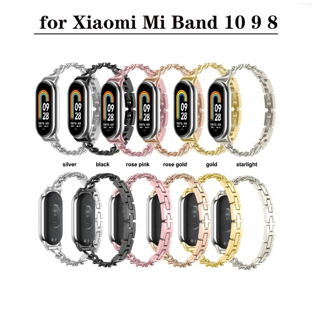 Mode armband riem voor Mi Band 10 metalen hand catary voor Xiaomi Mi Band 9 8 vrouwen Smart Watch vervangende accessoires