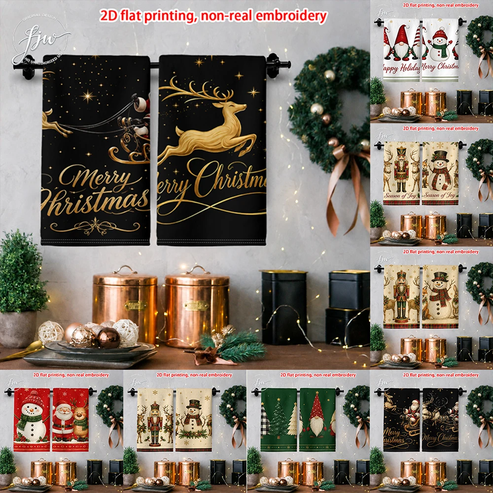 2pcs Christmas Kitchen Towels Set of 2 Festive Holiday Printed Dish Towels for Xmas Home Decor