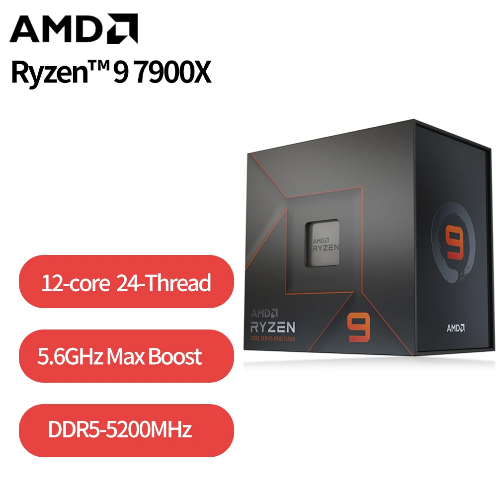 NEW AMD Ryzen 9 7900X R9 7900X 4.7GHz 12-Core 24-Thread CPU Processor 5NM L3=64M 100-000000589 Socket AM5 Origin Box Without Fan