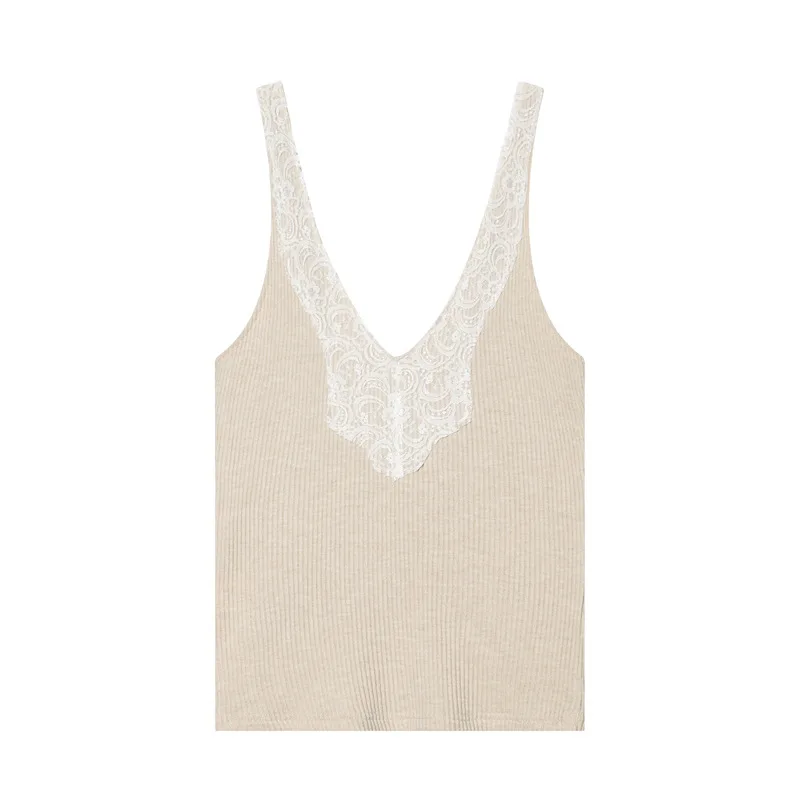 withered Cross Border Women's 2026 New European And American Style Simple Lace Patchwork Camisole Top