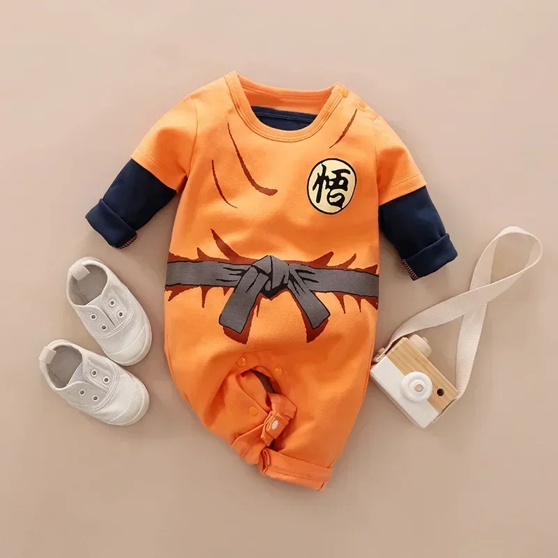 Anime Dragon Ball Goku Baby Romper Newborn Baby Kawaii Cute Cartoon Cosplay Costume Jumpsuit Cotton Long Sleeved Clothes Gift