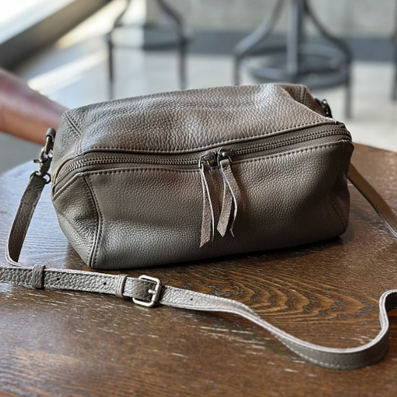 Spring/summer leather vintage new female bag tanned cow leather single shoulder crossbody leather bucket fashion bag
