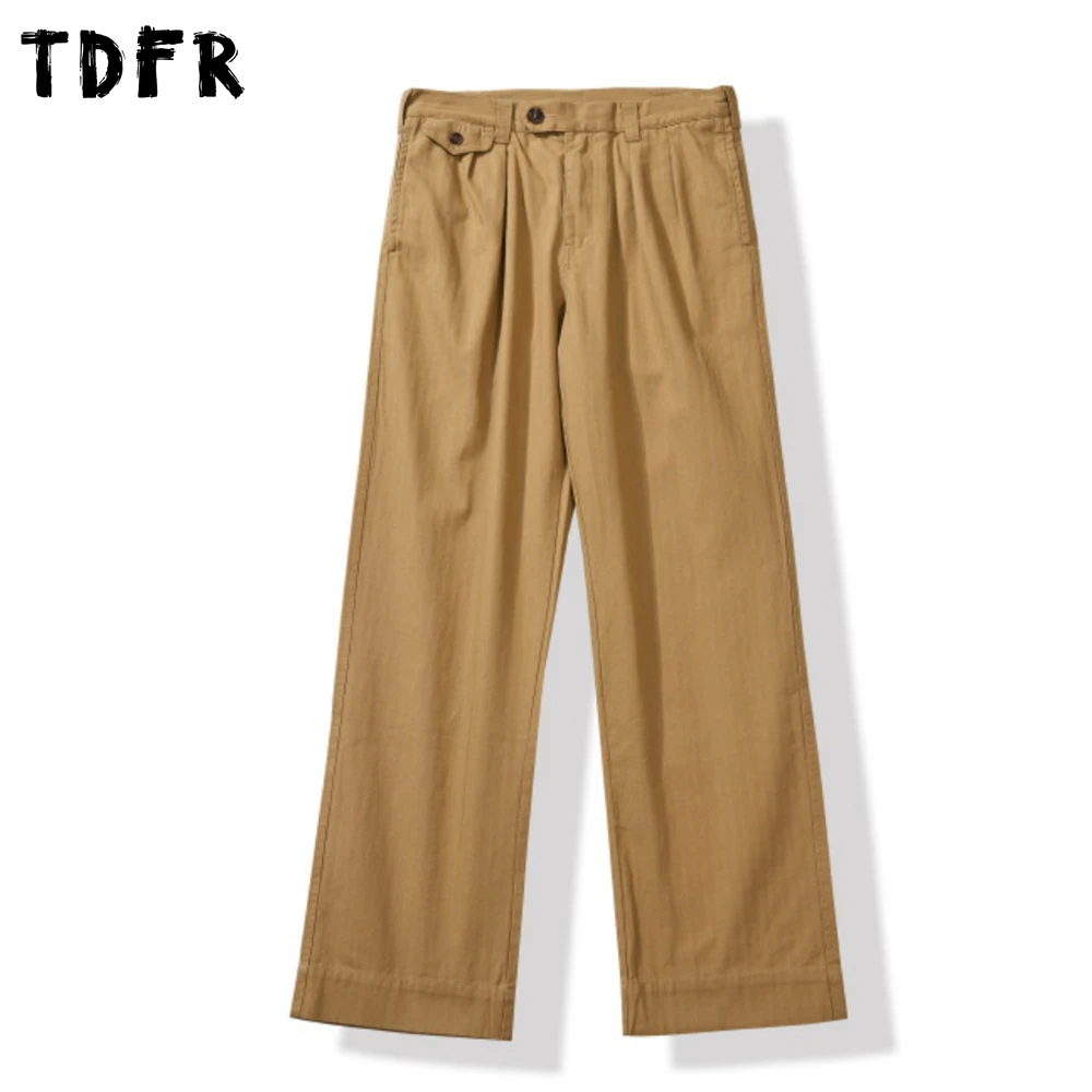 Solid Color Basic Cargo Pants Mens Pocket Retro Casual Simple Baggy Straight Trousers Man