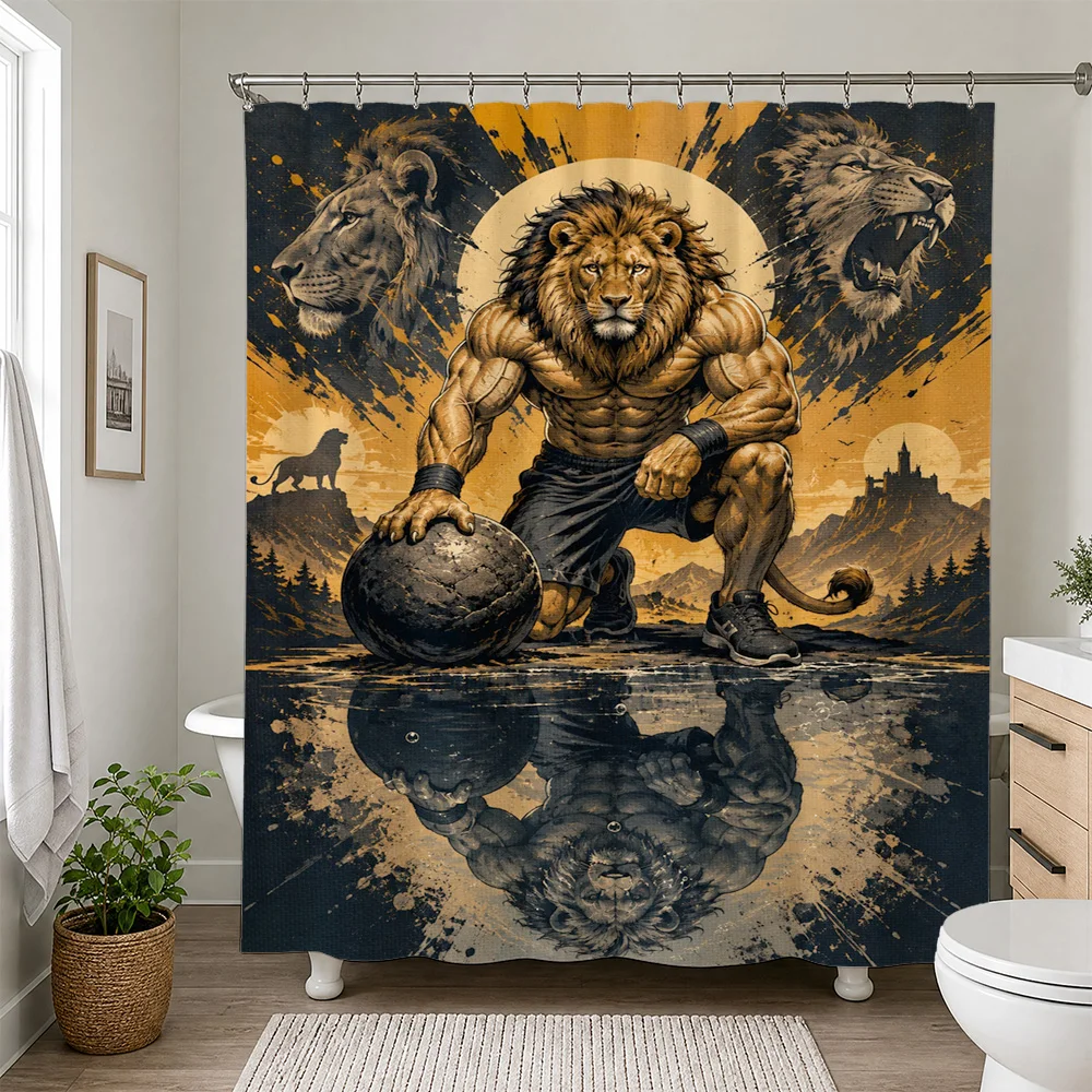 Epic Lion King Man Cave Shower Curtain Jungle Beast Warrior Roar Bathroom Decor Tapestry
