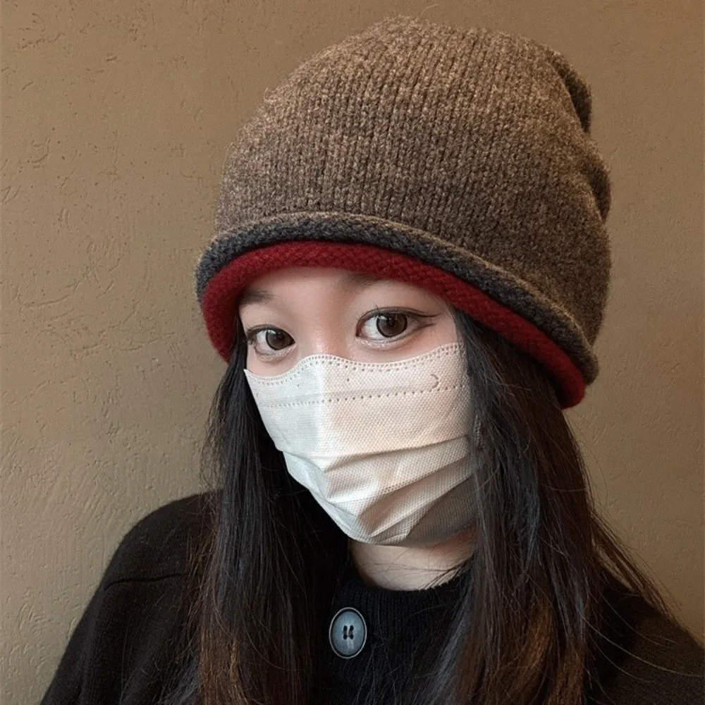 Fashion Elastic Knitted Stacked Hat Double-sided Hip-hop Pullover Cap Dome All-match Ear Protection Cold Hat Warmer