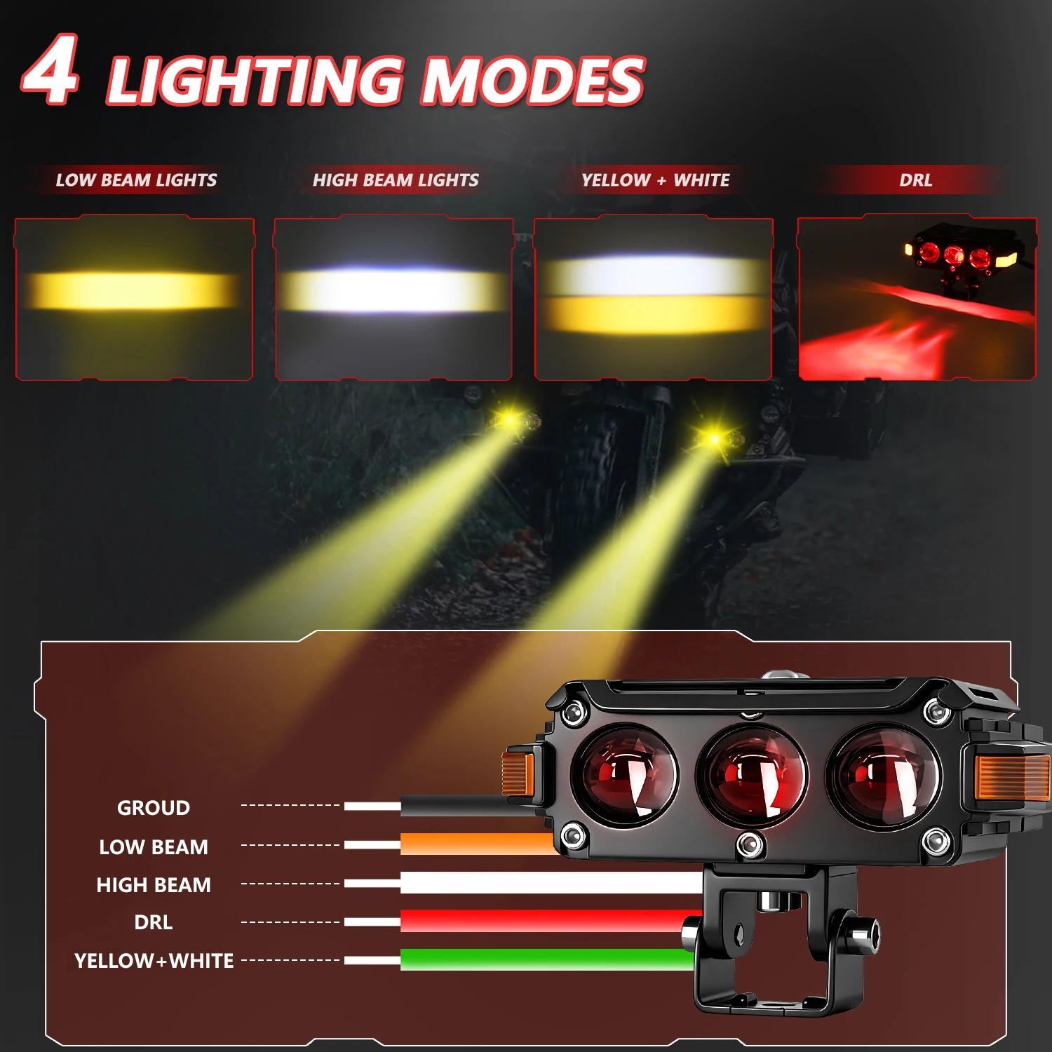 2 Pcs Motorcycle Spotlight LED Fog Light 80W 9000LM White Yellow Red Beam Motorcycle LED Auxiliary Driving Lamp Fog Work Light