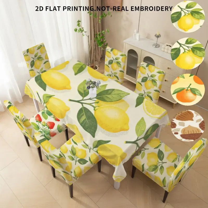 Stretch dining chair cover bow chair cover tablecloth lemon chestnut strawberry fruit 2D flat pattern