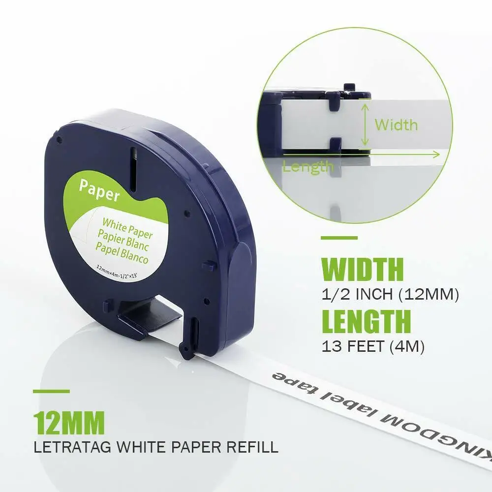 3-10PK 12mm Letra Tag Tapes Compatible for Dymo LetraTag A91330 A91331 A16952 Plastic/ Paper Label Tape For LetraTag Plus LT100H