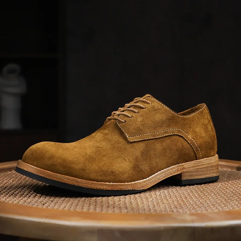 

Men's Handmade Genuine Leather British Style Low Top Leather Shoes Male Washed Horseskin Vintage Casual Derby Dress Shoes Youth