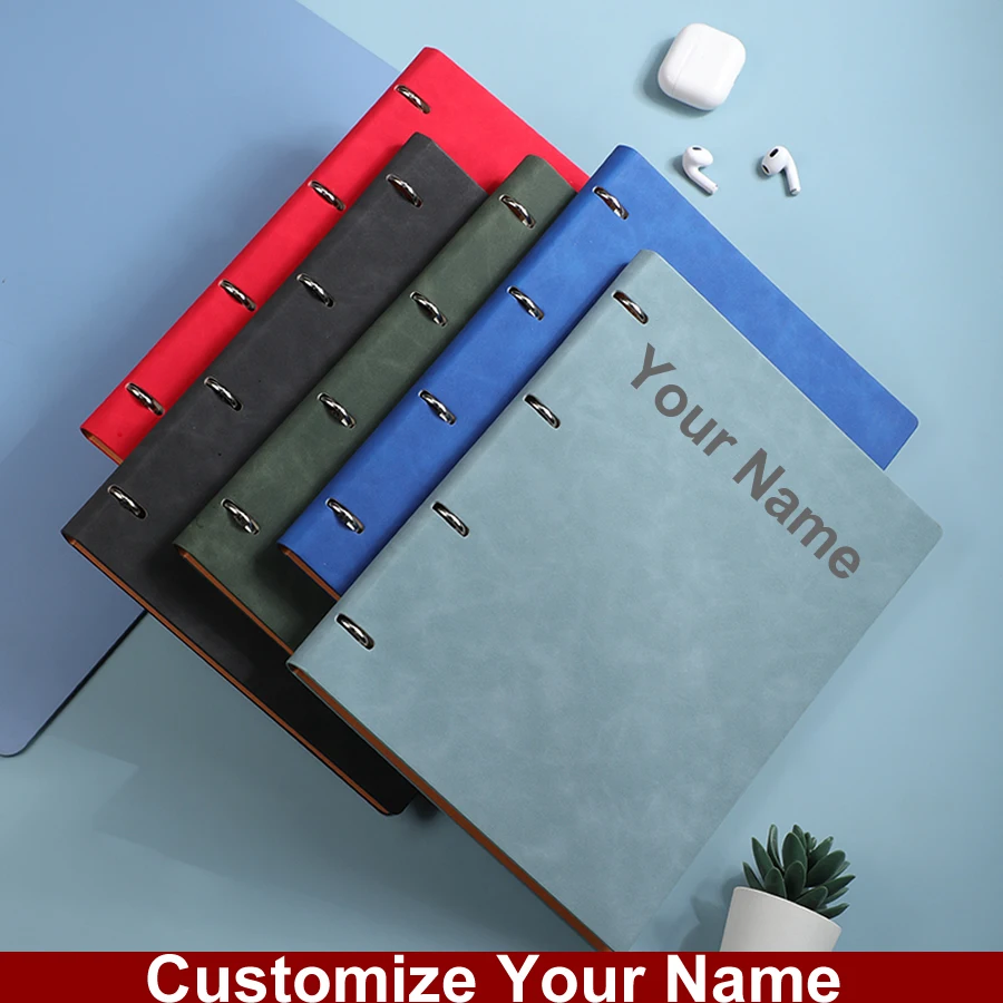 Custom Name PU Leather Binder Notebook, Personalized Loose Leaf Journal, Customized Name Notebook Gift for Office School