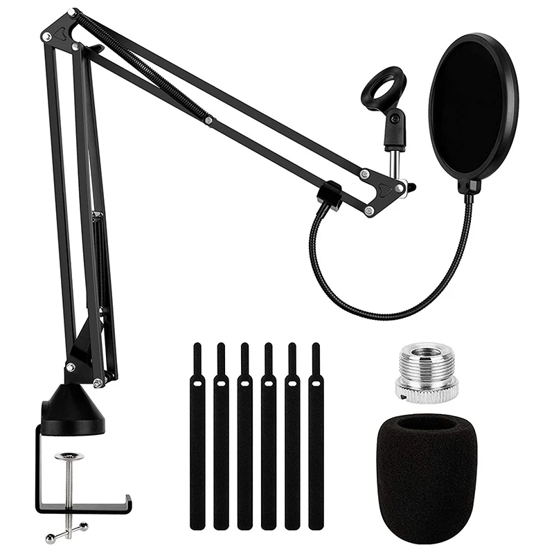 

Heavy Duty Microphone Arm Stand, Adjustable Suspension Boom Scissor Mic Stand with Dual Layered Mic