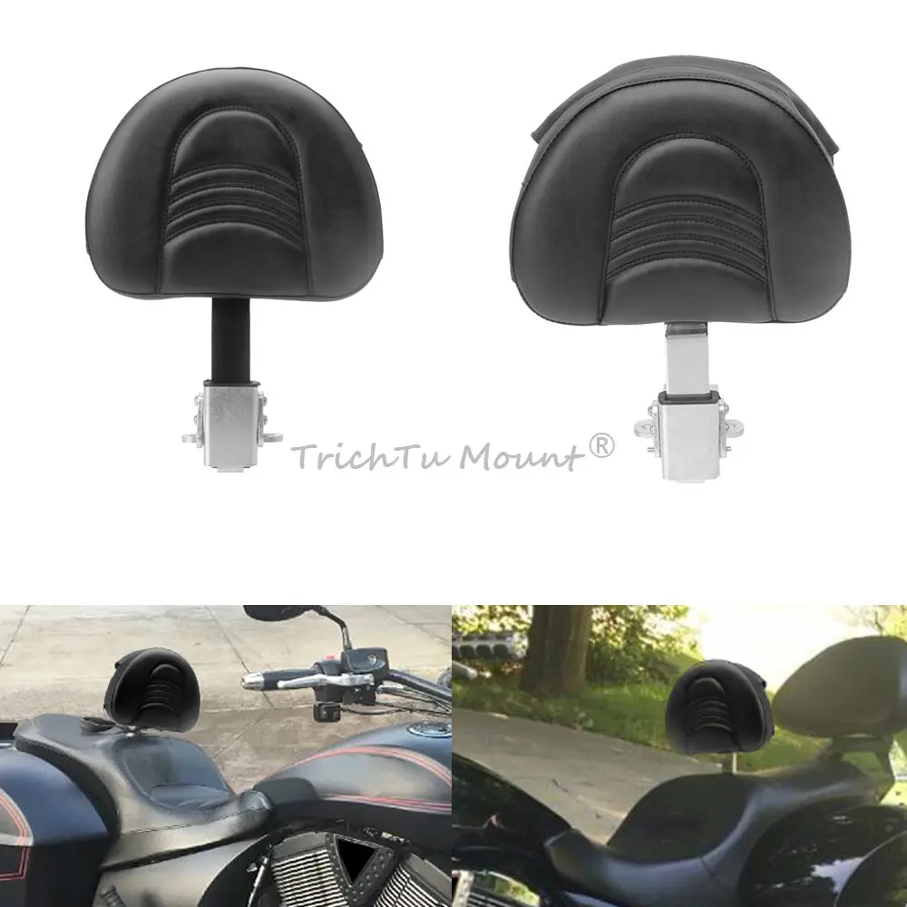 Adjustable Plug-In Motorcycle Backrest With Mounting Kit Compatible With Victory 2010-2017 Heavy Duty Steel Chrome/Black Bracket