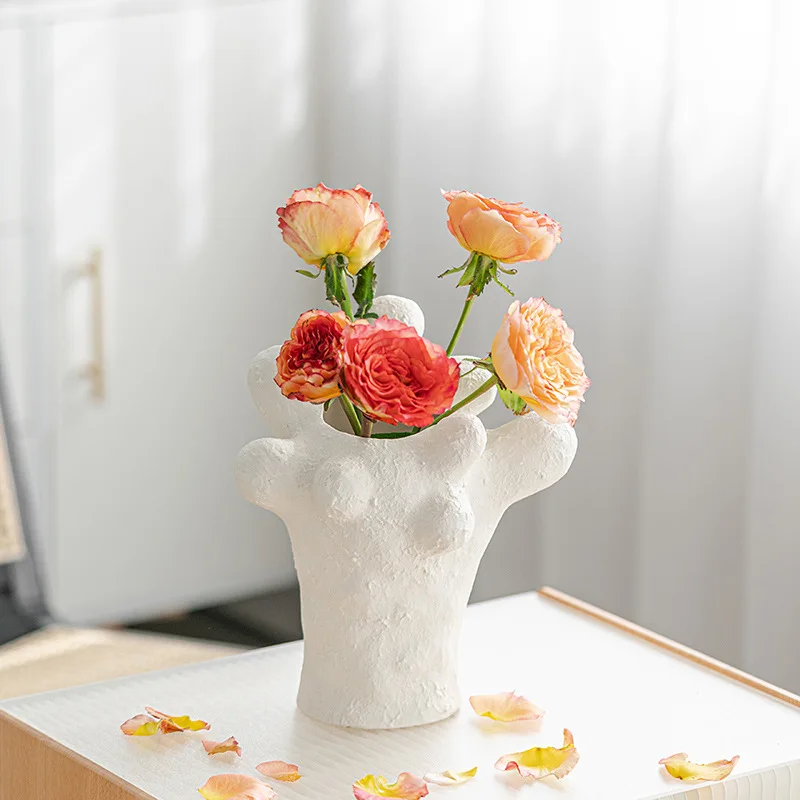 White ceramic vase, Nordic style matte material, creative stump shape, water culture device