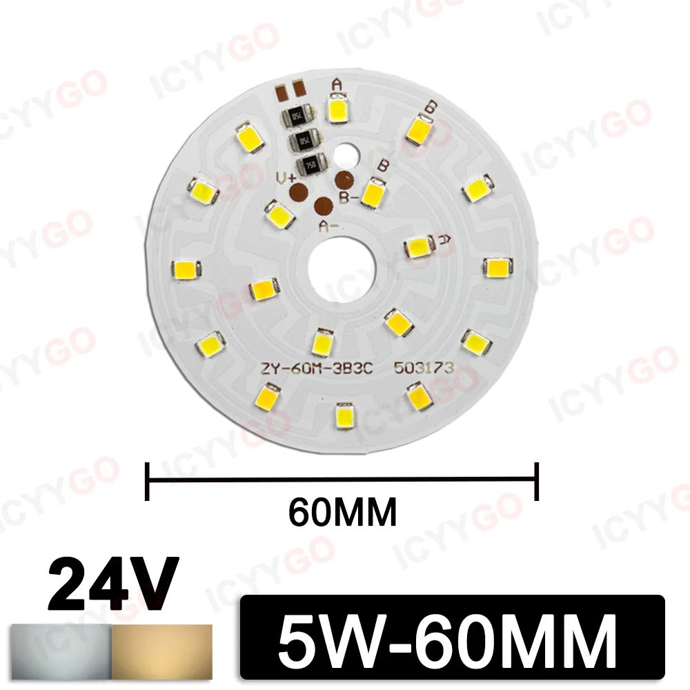 3W 5W 10W 15W Dual-Color 24V Light Source Board Constant Voltage DC24V LED Chip Downlight Bulb Board 32MM 40MM 65MM 83MM