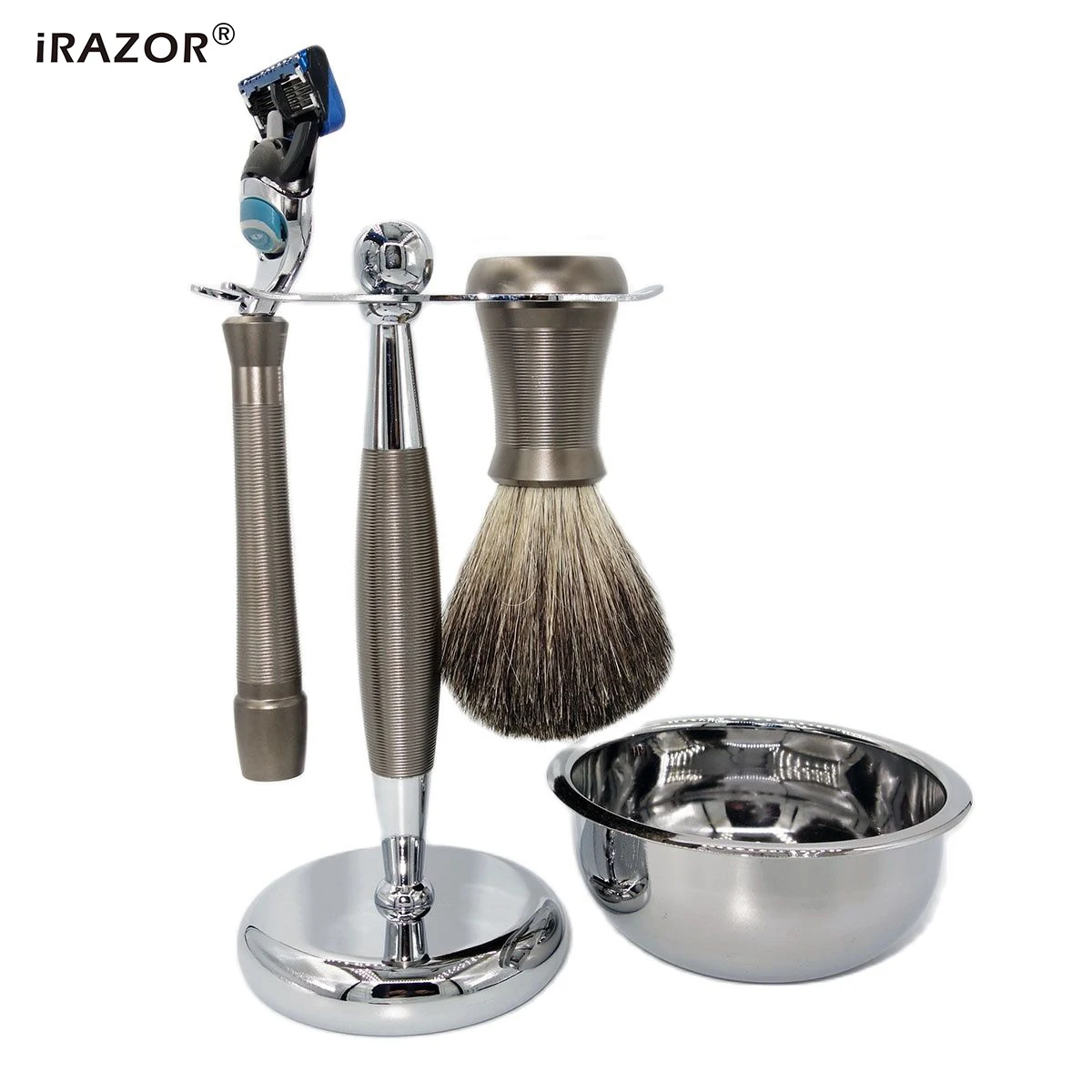 

iRAZOR New Classic Fusion 5-Layer Safety Razor Shaving Bowl and Brush Set Men Beard Barber Accessories Gift Kit