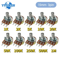 10pcs/lot WH148 Linear Potentiometer 15mm 3pin with Nuts and Washers WH148 B1K B2K B5K B10K B20K B50K B100K B250K B500K B1M