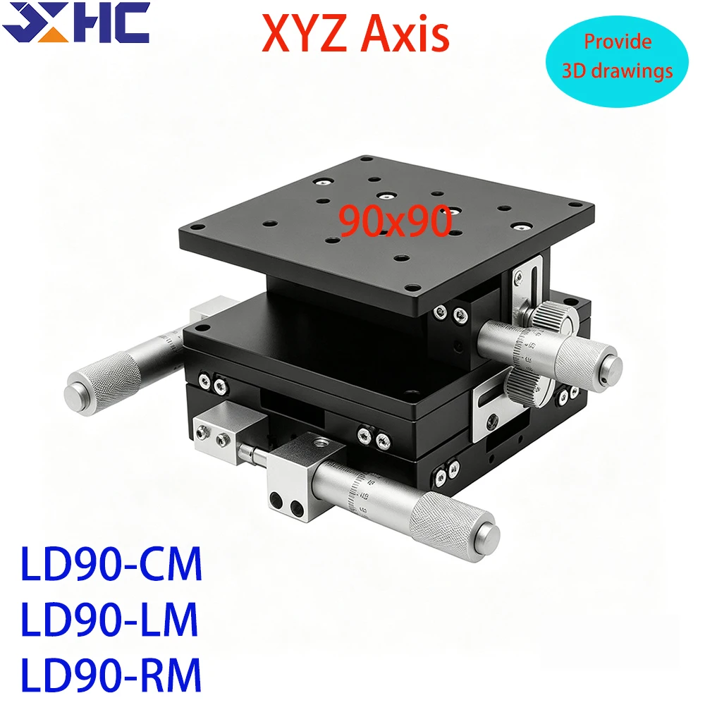 XYZ Axis 90*90mm LD90-CM LD90-LM LD90-RM Manual Displacement Platform Linear Table Fine Adjustment High Precision Slide Table