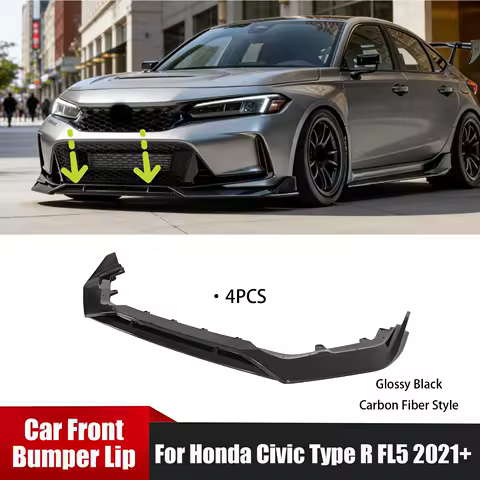 For Honda Civic Type R FL5 2021+ A Set of Car Front Bumper Lip Glossy Black/Carbon Fiber Style Auto Accessories Splitter Spoiler