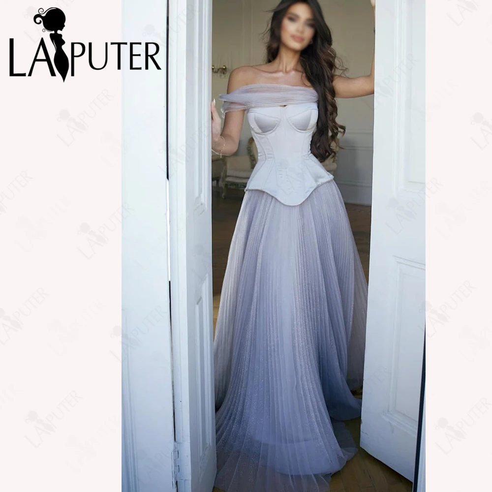 فساتين لحضور الحفلات الموسيقية باللون الرمادي المجعد مشد من الساتان المنحني ثوب مسائي بدون أكتاف مجعد تنورة على شكل حرف A فستان رسمي 2025 #5