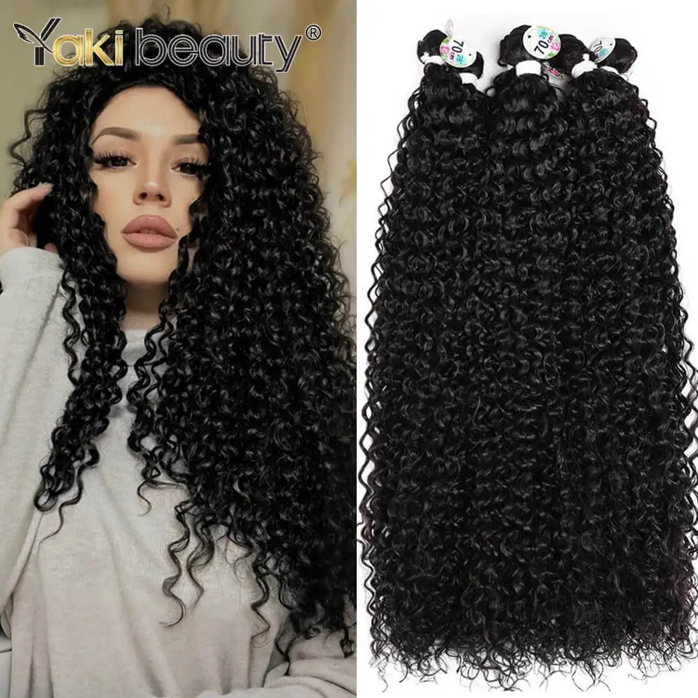Long Synthetic Kinky Curly Hair Extensions Ombre Blonde Jerry Wave Bundles Heat Resistant Fake Crochet Hair for Women