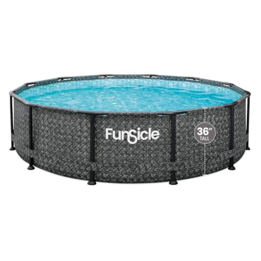

Backyard round above ground swimming pool set, PVC and steel, blue, easy setup with 2-in-1 filter pump and ladder