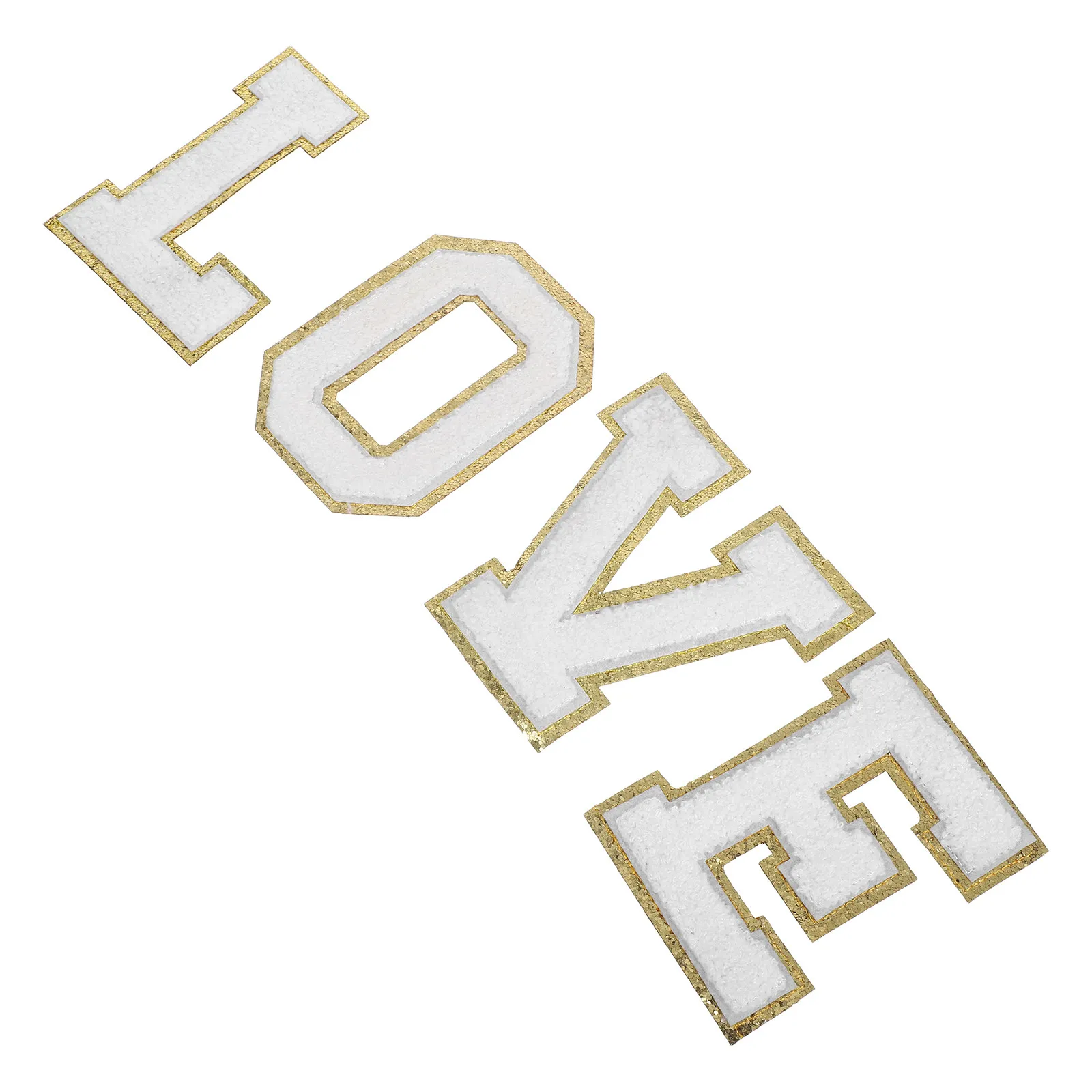 1Set Love Iron on Chenille Letter Patch Glitter Gold Edge Alphabet Appliques for Jacket Backpack Hat Clothes Sew on Appliques