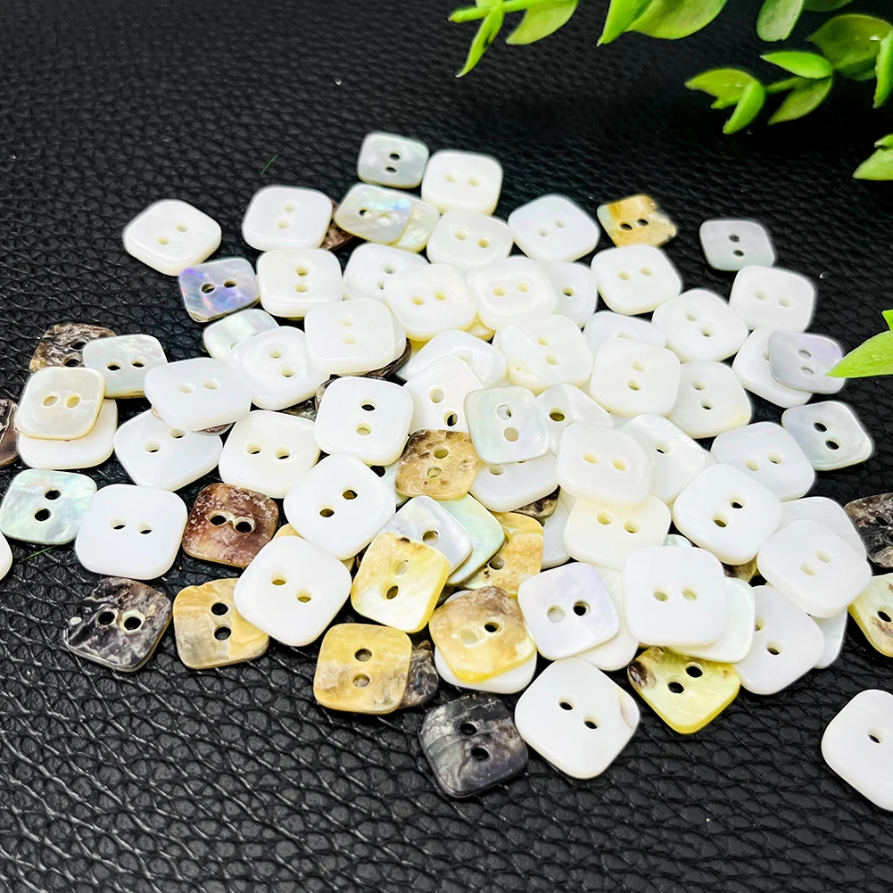 20pcs 10mm Natural Shell Buttons Square 2 Holes Mother of Pearl Flatback Button Clothes Sewing Scrapbooking DIY Embellishments
