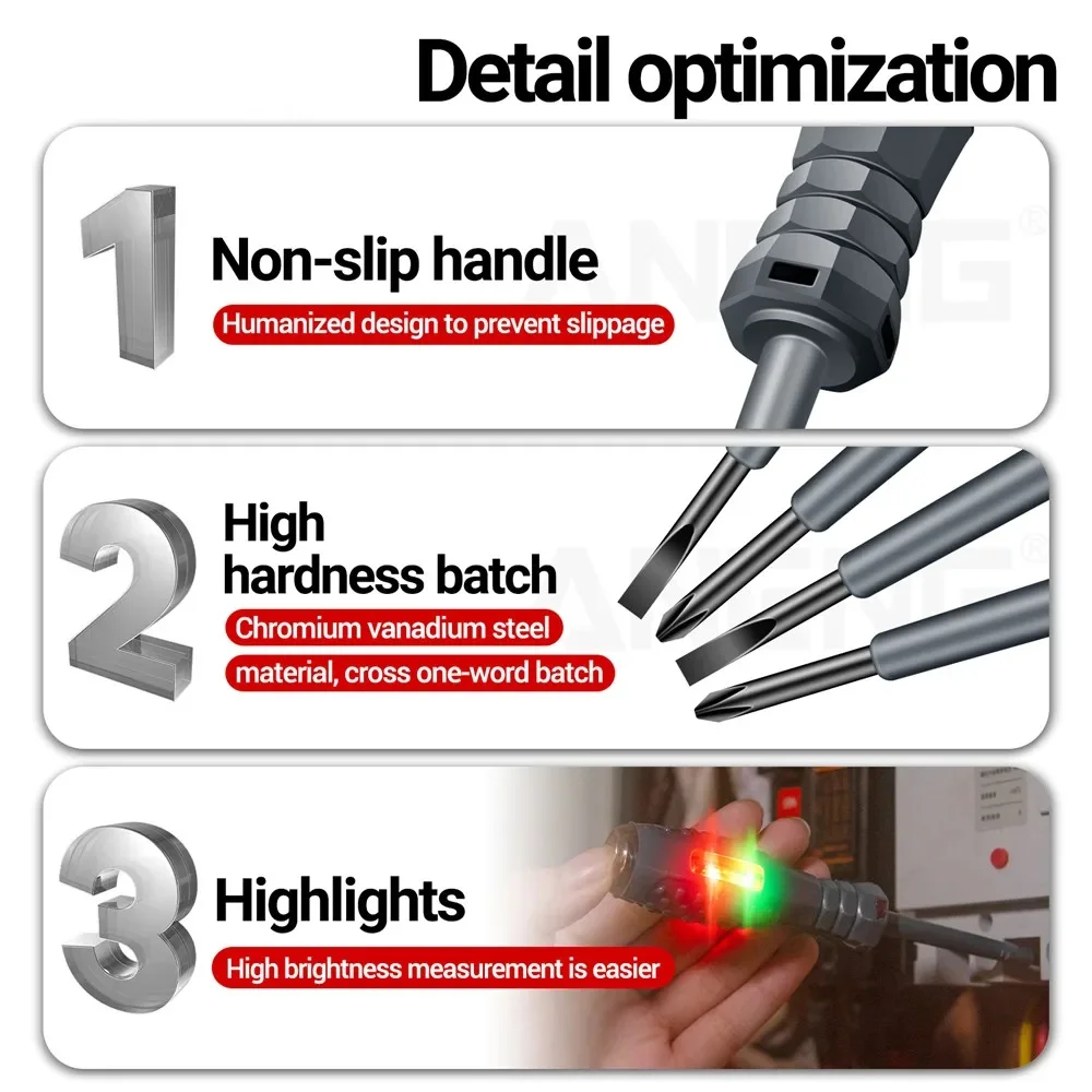 Jedno słowo/krzyżowe śrubokręty żarówka neonowa wskaźnik miernik długopis elektryczny izolowany elektryk wyróżnij kieszonkowy Tester narzędzia do