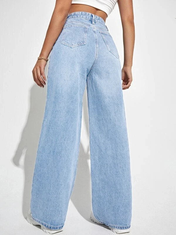 Women's Plain Pocket Straight Leg Jeans, Casual Comfy Denim Pants for Daily Wear, Ladies Bottoms for All Seasons