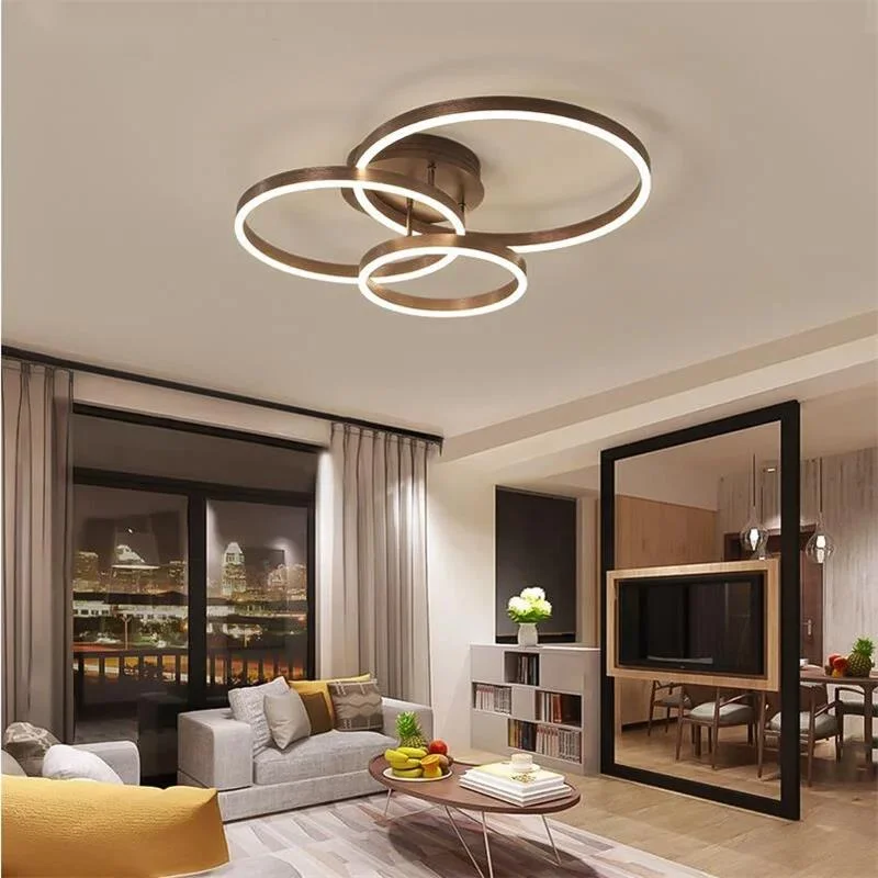 Black Led Chandeliers 3 Circle Bedroom Metal Living Dining Room Nordic Lighting Chandelier Brown Glossy Lamp Home Indoor Lamps