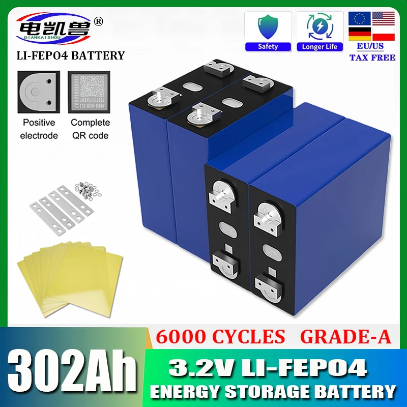 New3.2V 302Ah Lifepo4 Rechargeable Battery Lithium Iron Phosphate Travel Solar RV Campers Cell 4s 12v 24v batteries Grade A