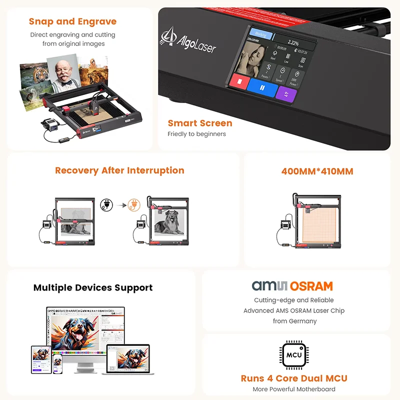 Algolaser Alpha MK2 Laser Engraver and Cutter 40*41CM Table CNC Engraving Air Aissist Tools 140W Woodworking Cutting Machine