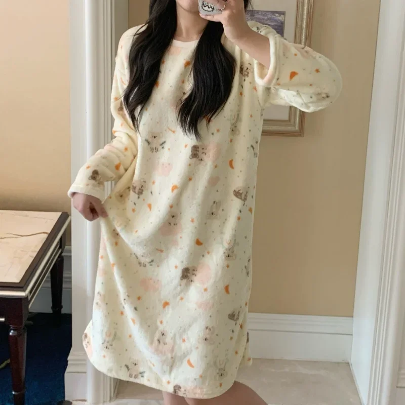 

Зимние женские ночные рубашки, фланелевая длинная рубашка для сна, пуловер, пушистая Ночная одежда с длинным рукавом, Термоодежда для дома, женская пижама для отдыха