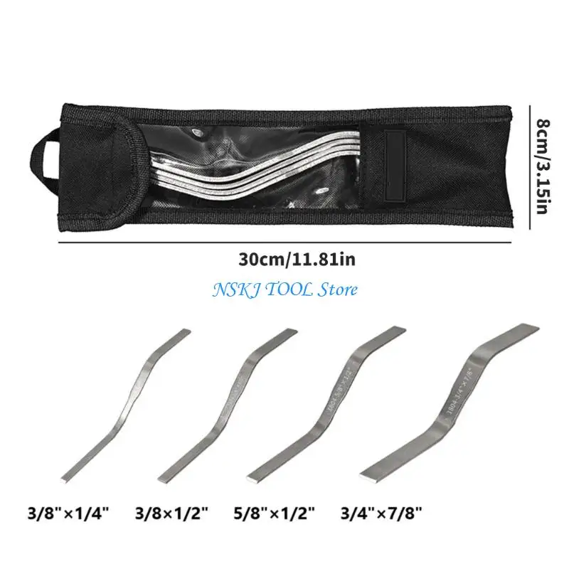 L8rc pacote 4 espátulas cabeça plana dupla aço inoxidável conjunto com saco armazenamento oxford pvc 3/8