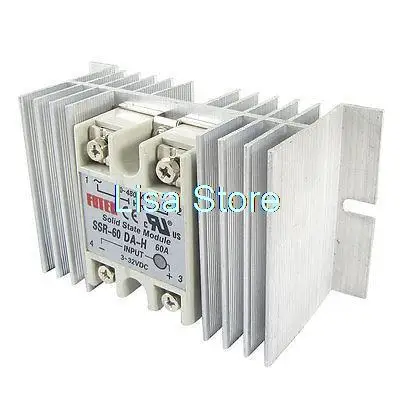 DC to AC Solid State Relay SSR-60DA-H 60A 3-32V 90-480V + Aluminium Heat Sink