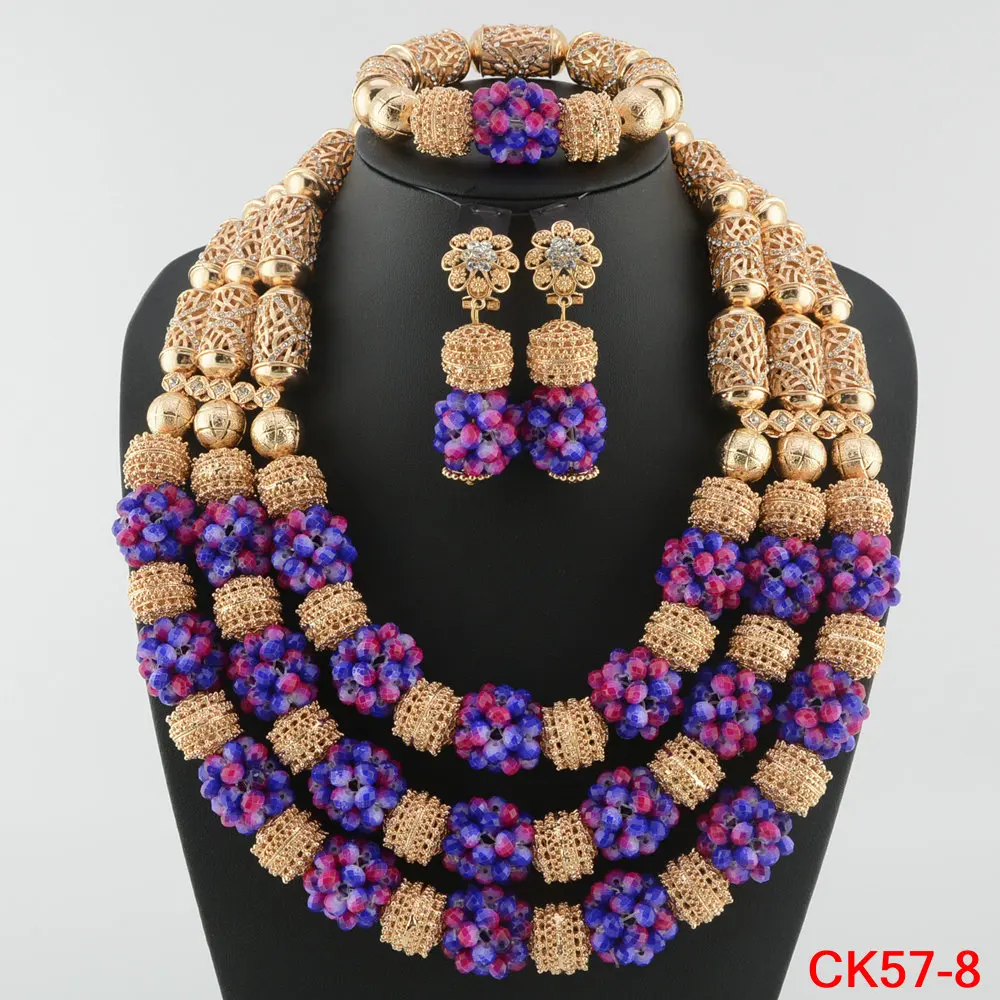 Luxury African Alloy Beads Women Necklace Sets Nigerian Wedding Bride Accessory Jewelry Set