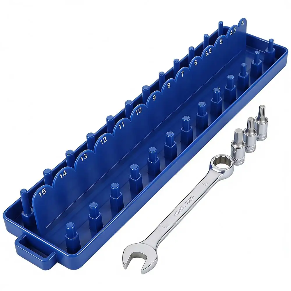 Blue Color Socket Organizer Plastic Material 1/4 Inch Socket Tray Practical Design High Quality Wrench Holder