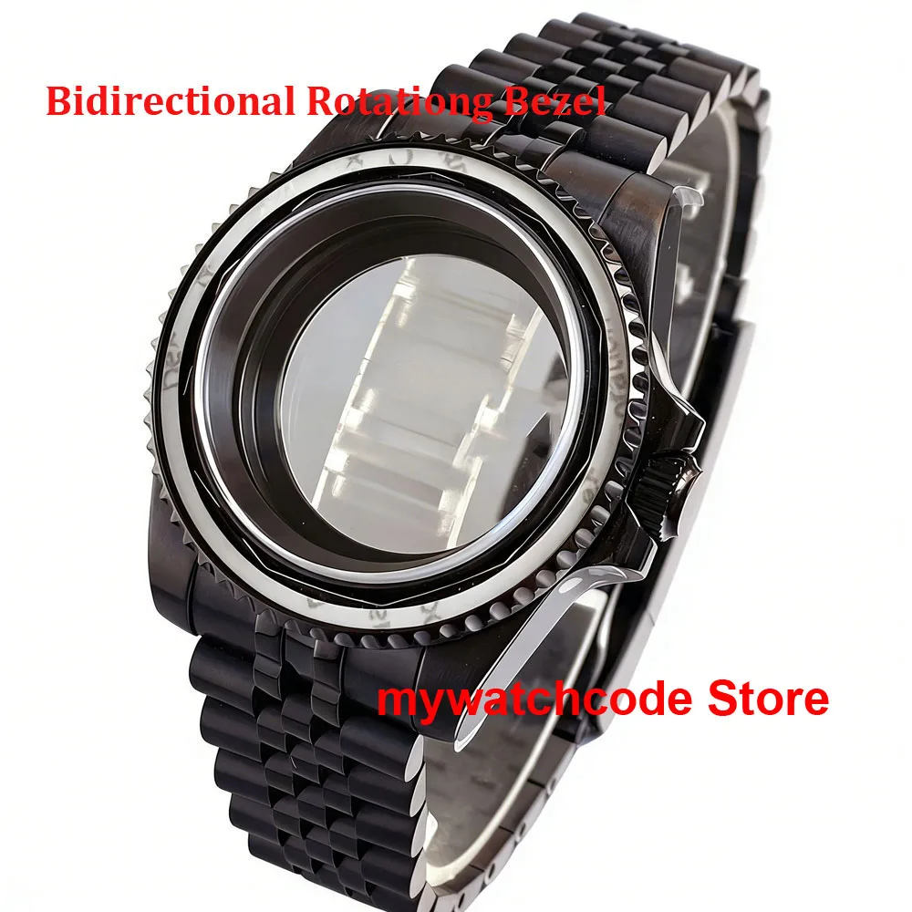 90 click Bi-directional Rotating Bezel 316L Stainless Steel PVD Black Watch Case for NH34 NH35 NH36 ETA 2824 PT5000 Watch Parts