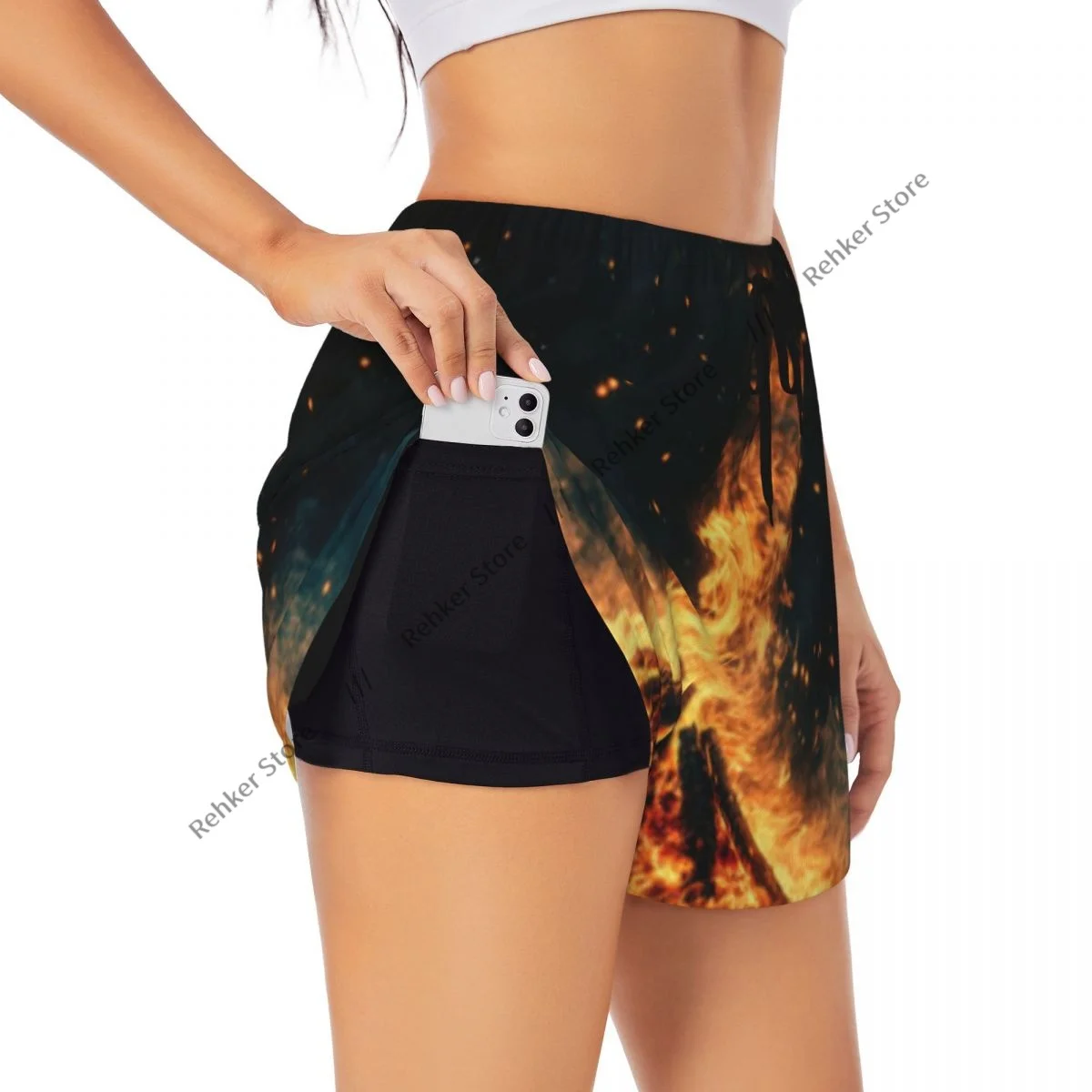 Yoga Shorts for Women Fitness Shorts Biker Workout Running Sports Shorts Crackling Campfire Quick Drying Sportwear With Pocket