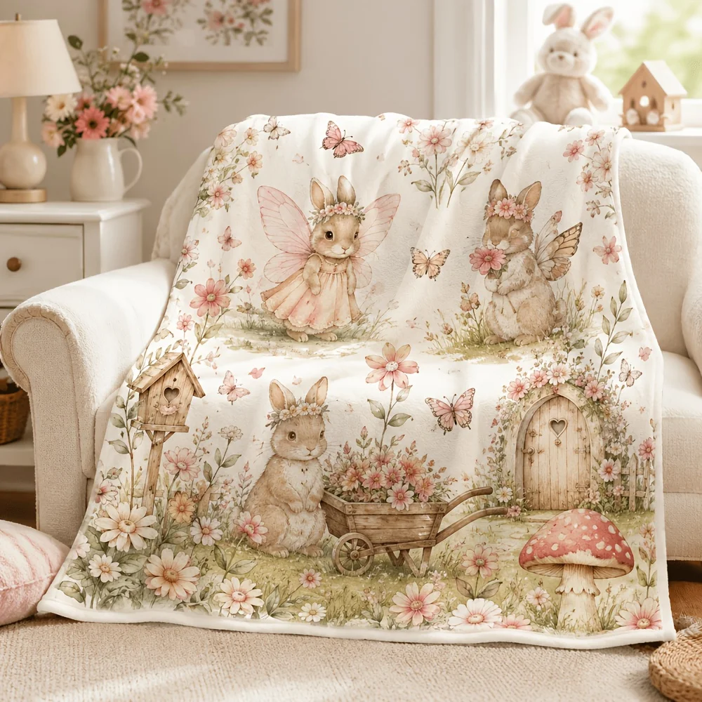 Cute Woodland Animals Nursery Throw Blanket for Baby Kids Room Decor Floral Mushroom Design