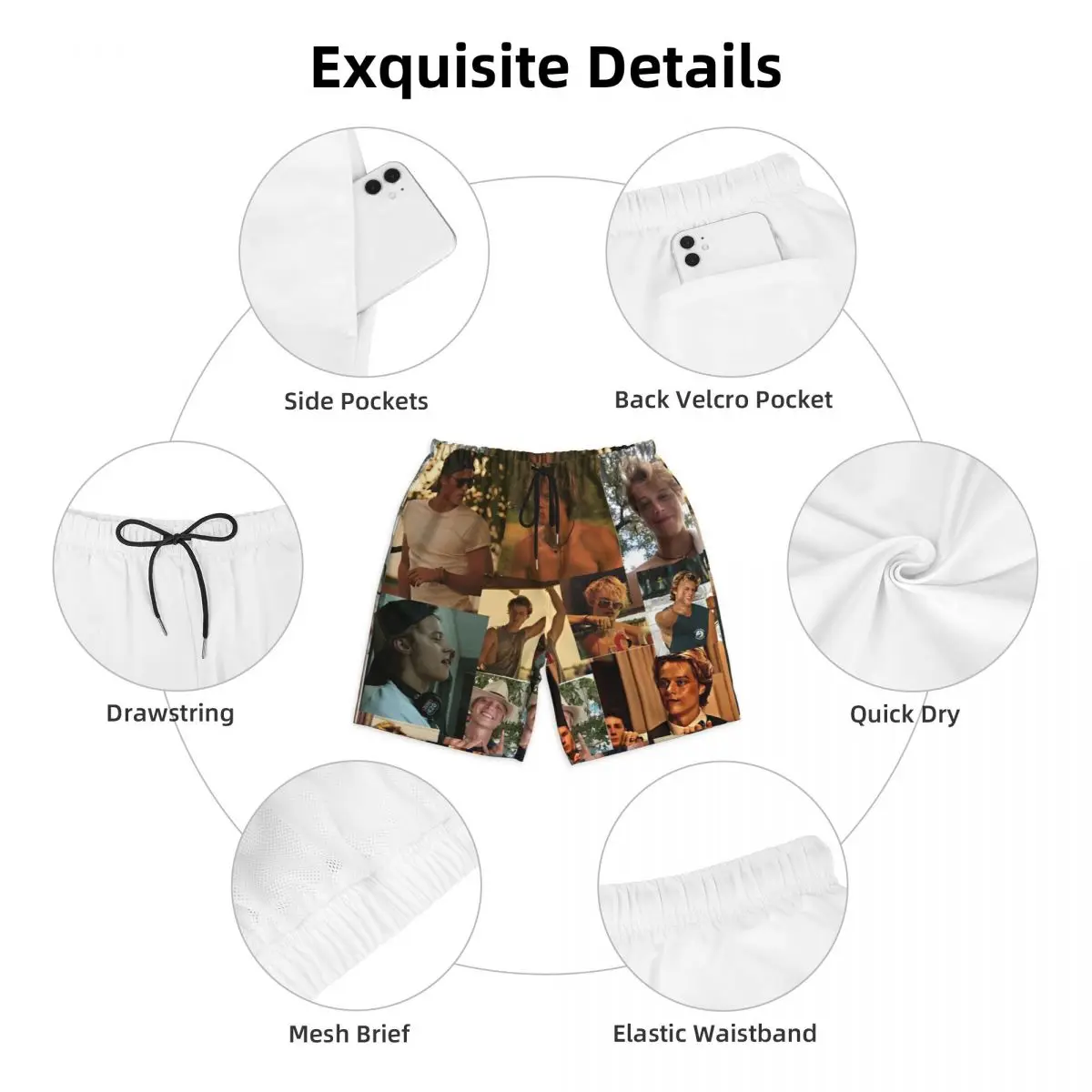 กางเกงขาสั้นฤดูร้อนชาย Jj Maybank ท่อง Rudy Pankow Photo Collage สั้นกางเกง Quick Dry กางเกงว่ายน้ํา Plus ขนาด