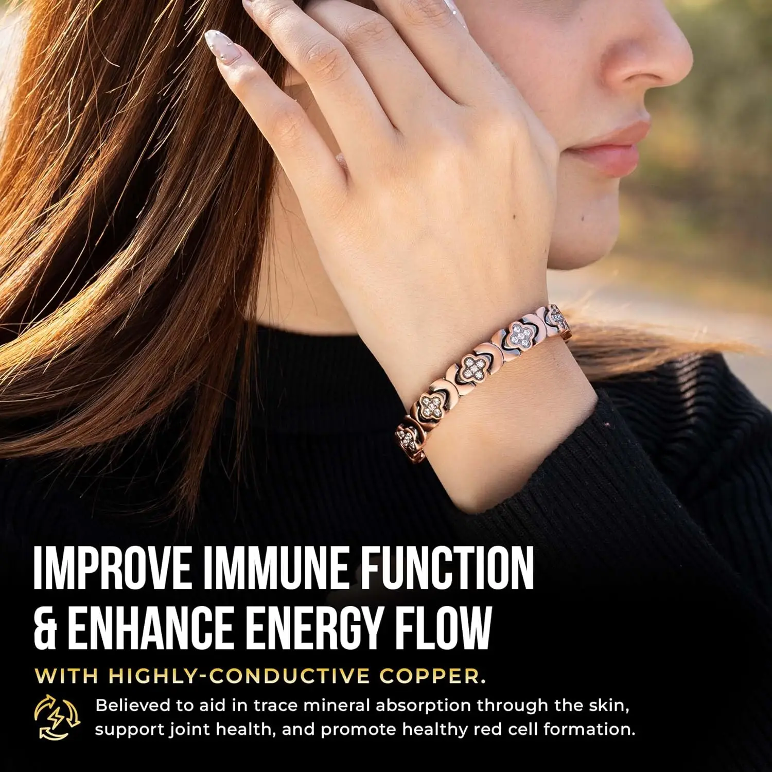ARADOO Premium Copper Bracelet Magnetic Bracelet for Women with Lucky Clover Design Jewelry Gifts