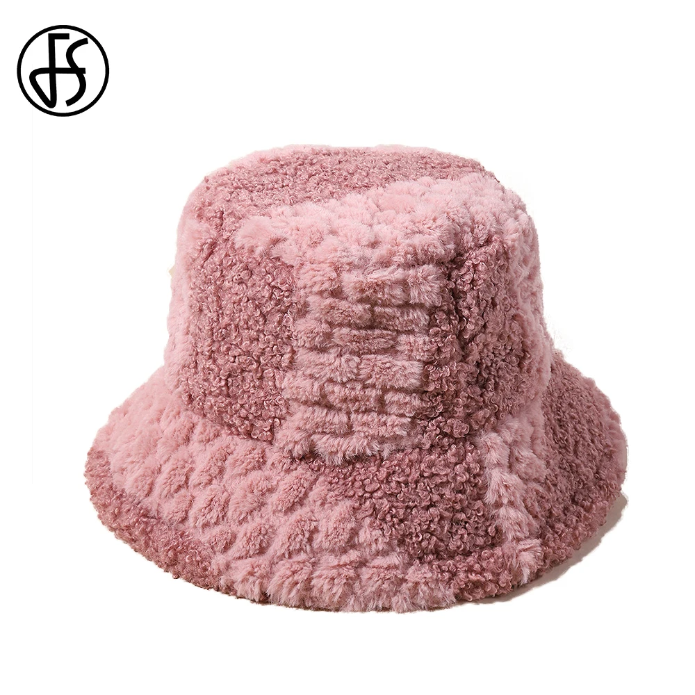 

FS 2024 New Pink Bucket Hat For Women High Quality Men Panama Caps Warm Lambswool Winter Cap Plus Plush Fisherman Hat Bob Homme