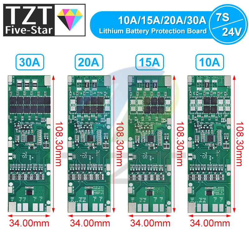 BMS 7S 24V 10A 15A 20A 30A Li-ion 18650 Battery Charge Board With Balance Function Short Circuit / Temperature Protection