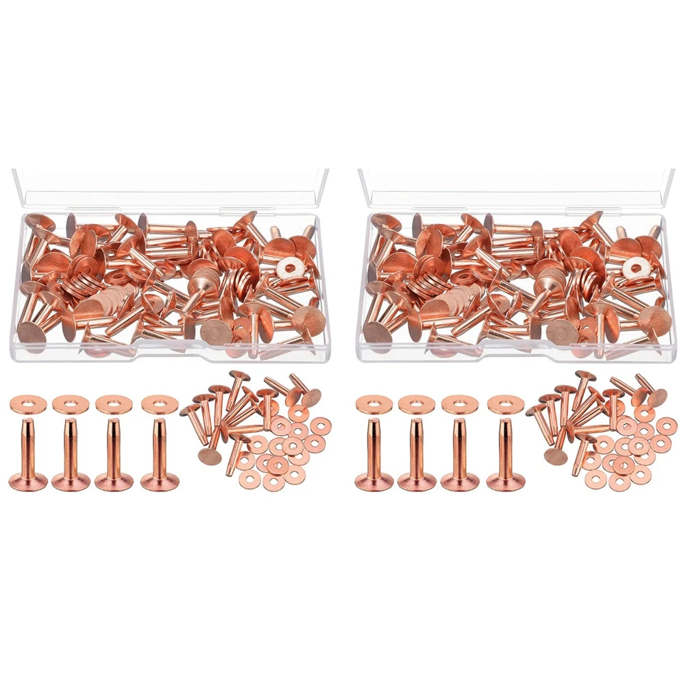 AT21-100 Sets Of Copper Rivets And Burrs,Leather Belt Wallets, Leather Copper Rivets (9/16 Inches)